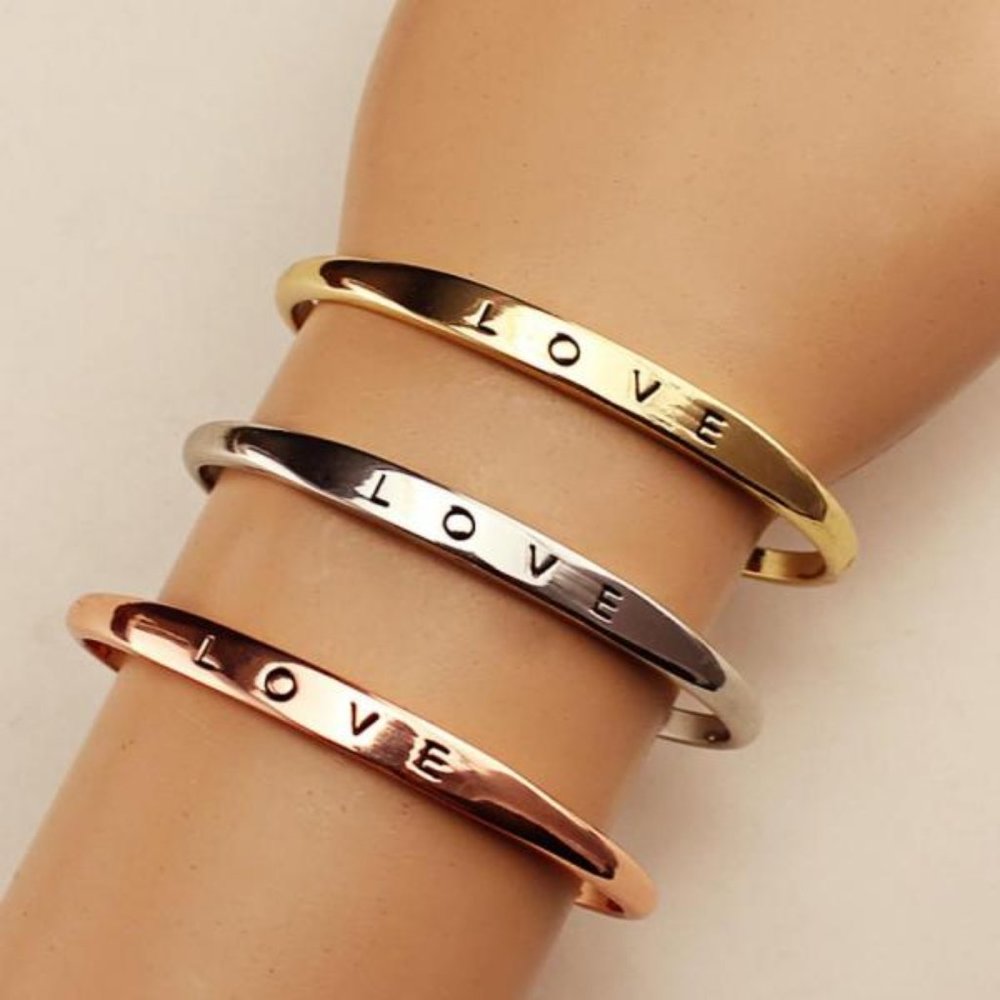 Set of 3 LOVE Bangles - Rose, White, Yellow Gold